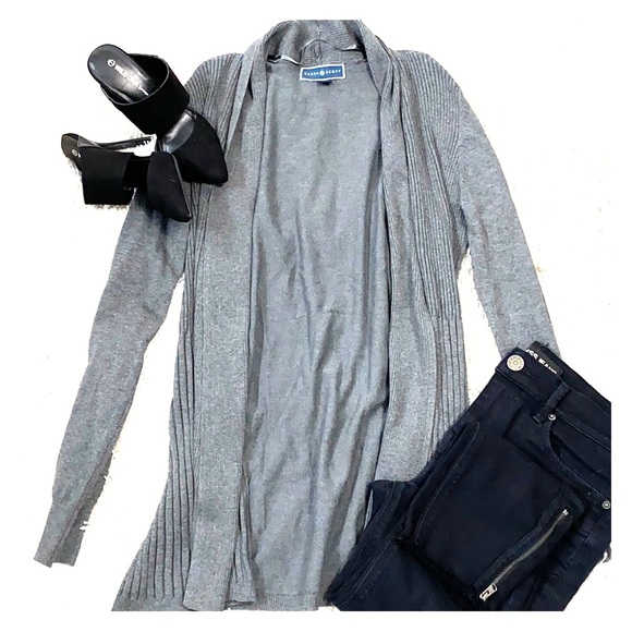 Karen Scott Sweaters - Karen Scott Gray Ribbed Open Cardigan Sweater
